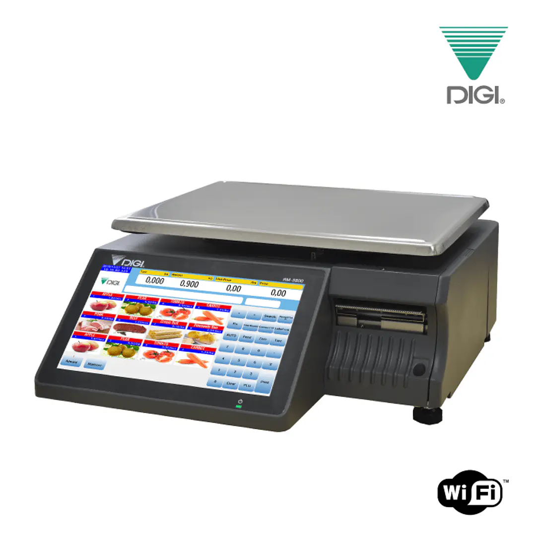 Balanza DIGI RM-5800JB PC asistida con pantalla touch 10 pulgadas, visor cliente 7 pulgadas e impresión de etiquetas y vales