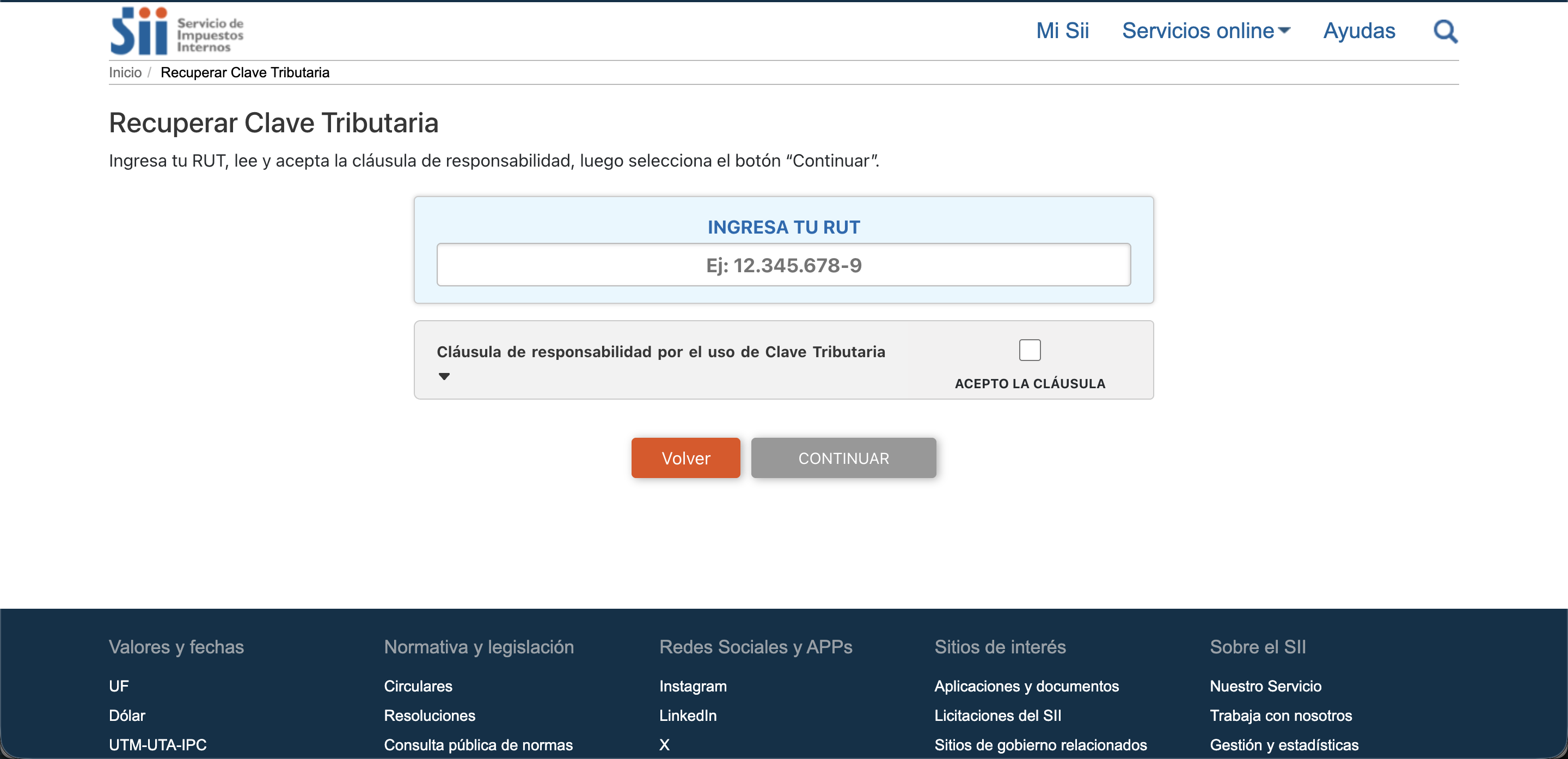 Formulario de recuperación de Clave Tributaria